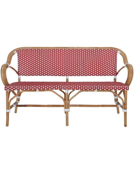 Banquette en rotin bistrot rouge et blanc 150 cm Llafranc
