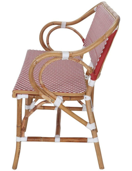 Banquette en rotin bistrot rouge et blanc 150 cm Llafranc