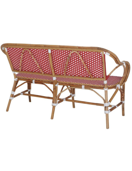 Banquette en rotin bistrot rouge et blanc 150 cm Llafranc