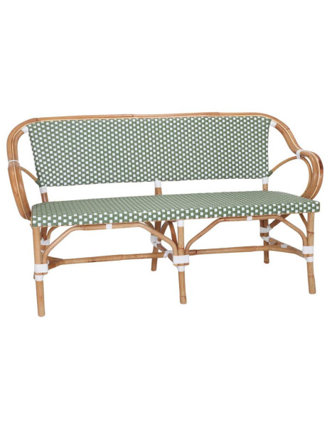 Banquette en rotin bistrot vert et blanc 150 cm Llafranc