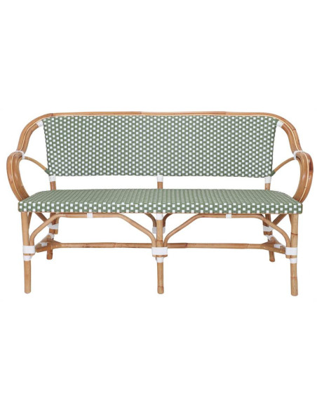 Banquette en rotin bistrot vert et blanc 150 cm Llafranc