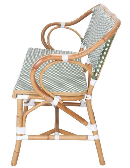 Banquette en rotin bistrot vert et blanc 150 cm Llafranc
