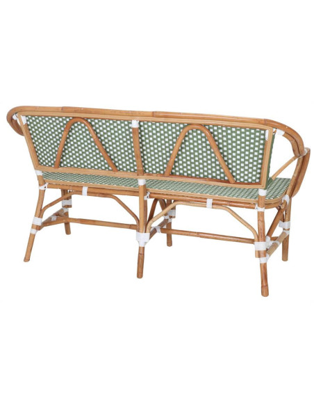 Banquette en rotin bistrot vert et blanc 150 cm Llafranc