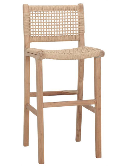 Tabouret de bar naturel en teck et corde 73 cm Aljezur