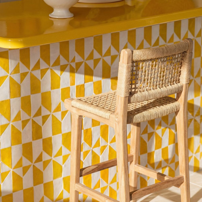 Tabouret de bar naturel en teck et...