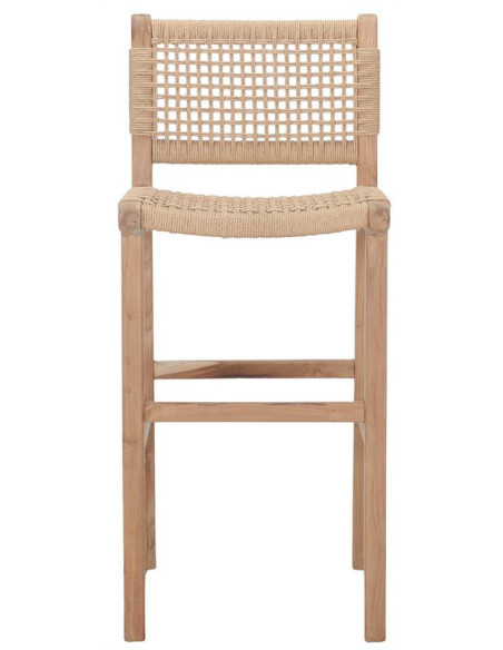 Tabouret de bar naturel en teck et corde 73 cm Aljezur