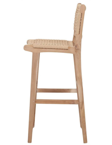 Tabouret de bar naturel en teck et corde 73 cm Aljezur