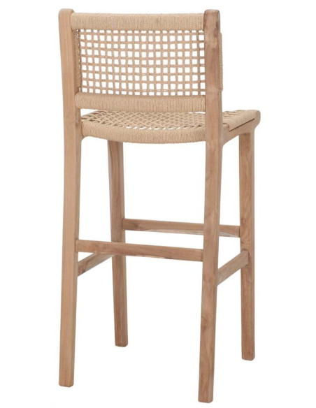 Tabouret de bar naturel en teck et corde 73 cm Aljezur