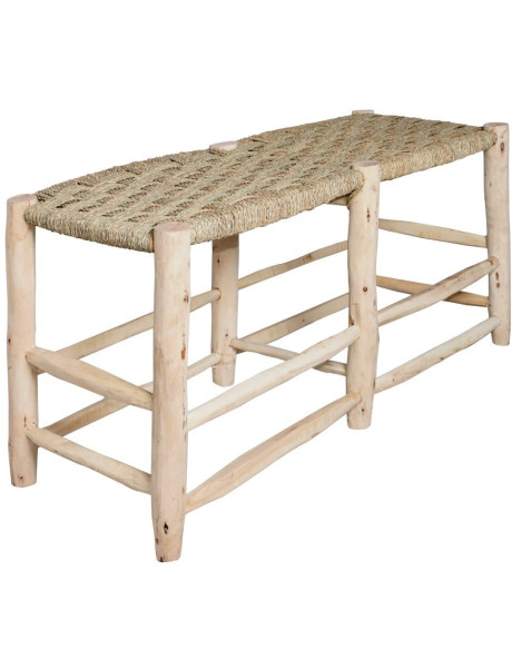 Banc en bois naturel et fibres tressées 138 cm Mértola