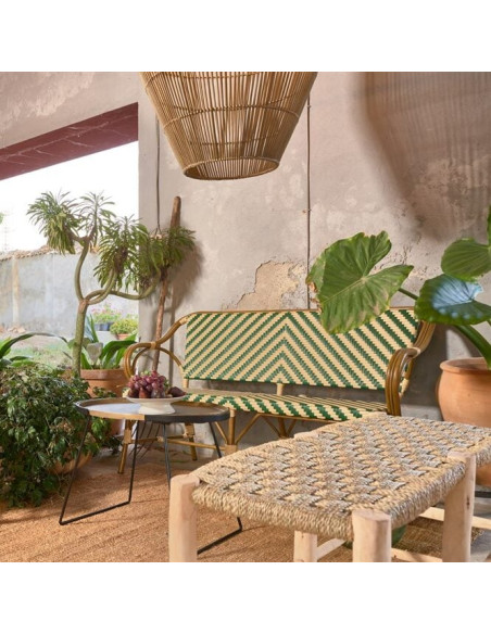 Banc en bois naturel et fibres tressées 138 cm Mértola