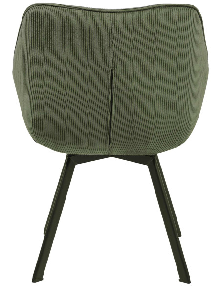 Fauteuil de table Hortense en Velours côtelé Vert Métal Noir