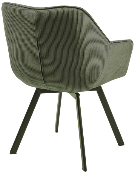 Fauteuil de table Hortense en Velours côtelé Vert Métal Noir