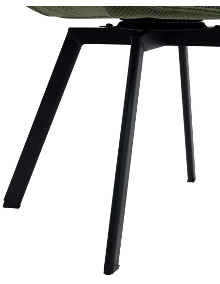 Fauteuil de table Hortense en Velours côtelé Vert Métal Noir