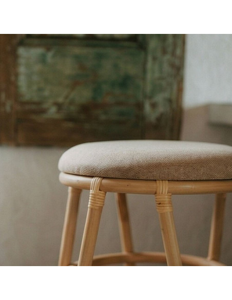 Tabouret bas rotin naturel beige 45 cm Azenhas