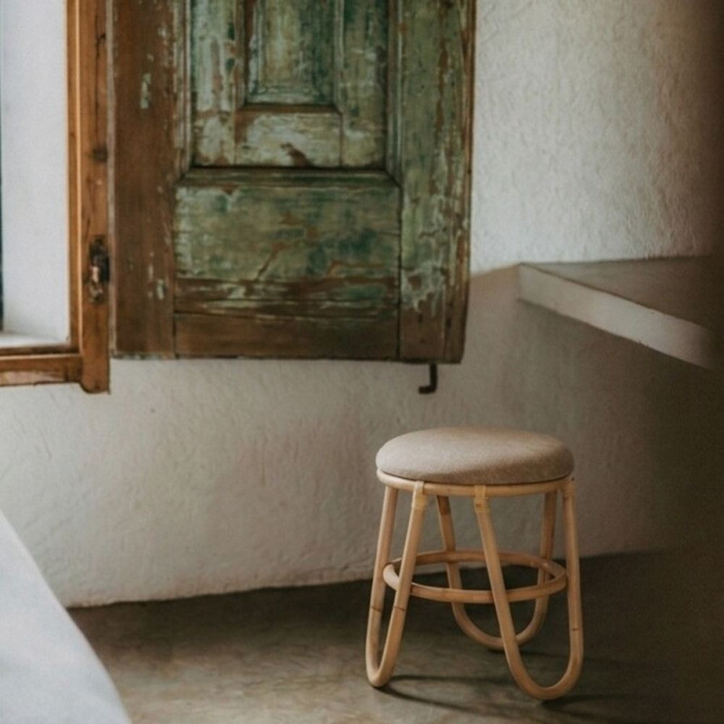 Tabouret bas rotin naturel beige 45...