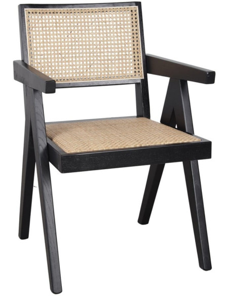 Chaise cannage bois noir avec accoudoirs 57x60x86 cm Ivrea