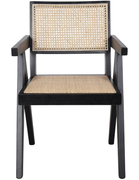 Chaise cannage bois noir avec accoudoirs 57x60x86 cm Ivrea