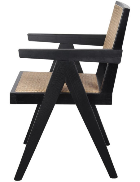 Chaise cannage bois noir avec accoudoirs 57x60x86 cm Ivrea