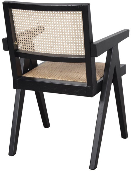 Chaise cannage bois noir avec accoudoirs 57x60x86 cm Ivrea