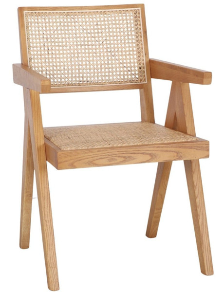 Chaise cannage bois naturel accoudoirs 57x60x86 cm Ivrea