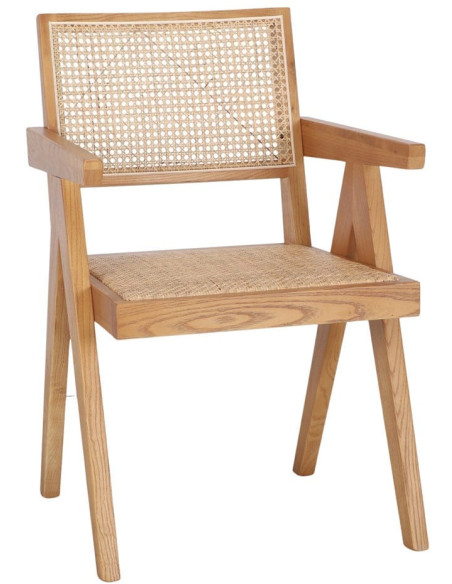 Chaise cannage bois naturel accoudoirs 57x60x86 cm Ivrea