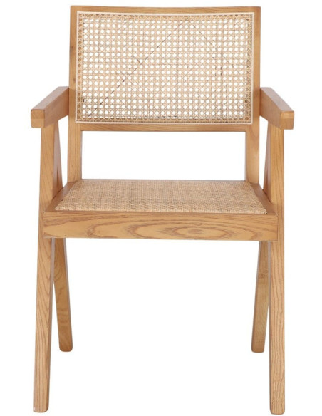Chaise cannage bois naturel accoudoirs 57x60x86 cm Ivrea