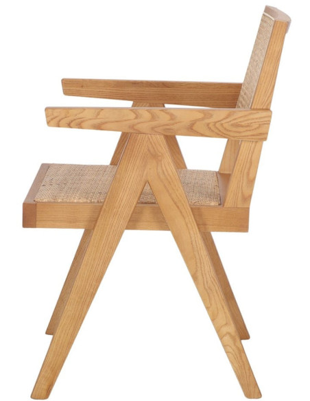 Chaise cannage bois naturel accoudoirs 57x60x86 cm Ivrea