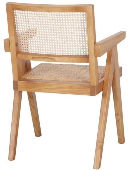 Chaise cannage bois naturel accoudoirs 57x60x86 cm Ivrea