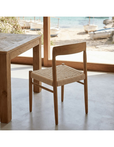 Chaise bois naturel assise corde tressée 46x58x78 cm Faaborg