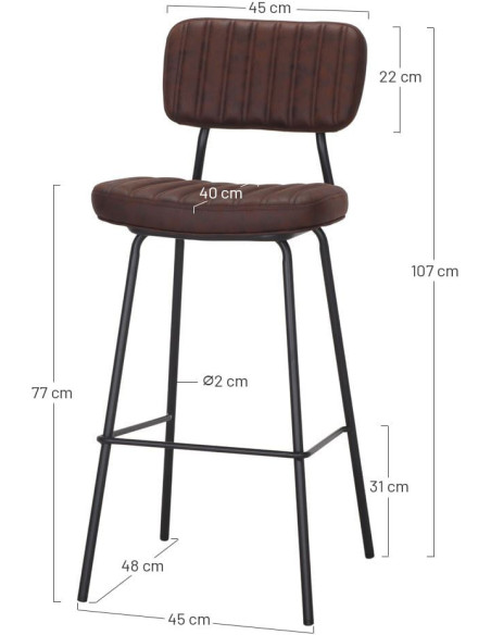 Tabouret de bar industriel polyuréthane cognac Katowice