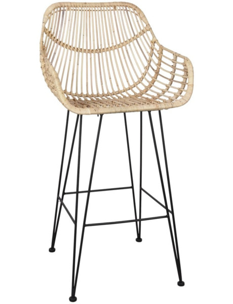 Tabouret de bar rotin naturel métal noir assise 75 cm Visby