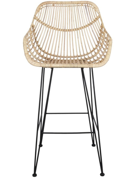 Tabouret de bar rotin naturel métal noir assise 75 cm Visby