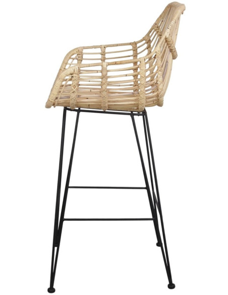 Tabouret de bar rotin naturel métal noir assise 75 cm Visby