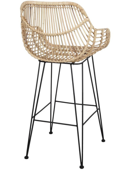 Tabouret de bar rotin naturel métal noir assise 75 cm Visby