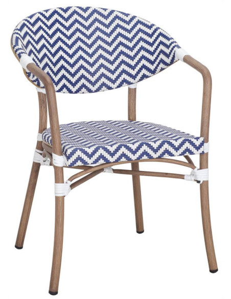 Chaise de jardin bistrot en rotin synthétique bleu Sidi Bou Saïd