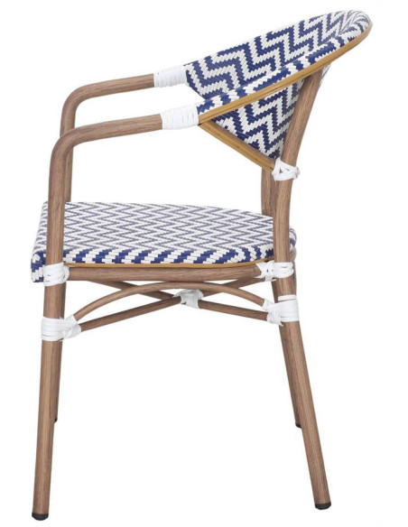 Chaise de jardin bistrot en rotin synthétique bleu Sidi Bou Saïd