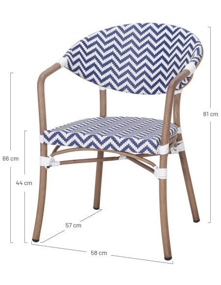 Chaise de jardin bistrot en rotin synthétique bleu Sidi Bou Saïd