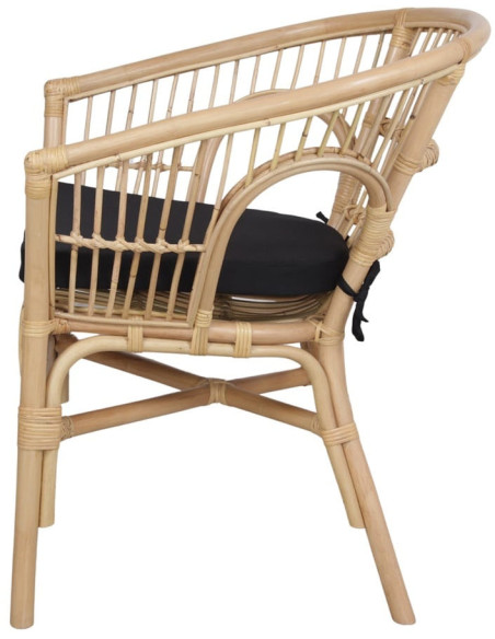 Fauteuil de table en rotin naturel avec coussin noir 61x62 cm Sóller