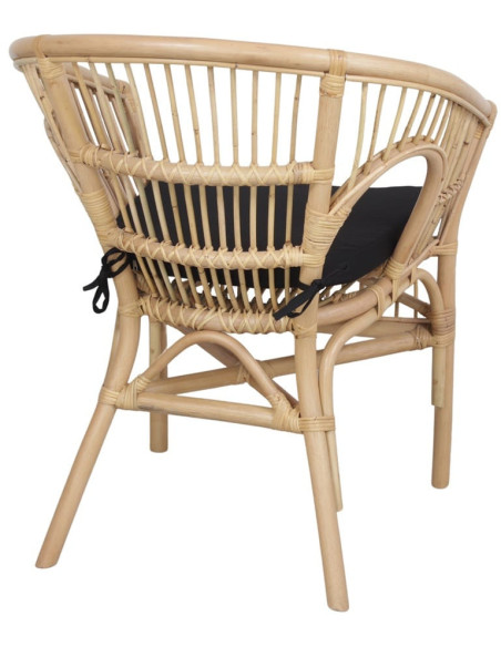 Fauteuil de table en rotin naturel avec coussin noir 61x62 cm Sóller