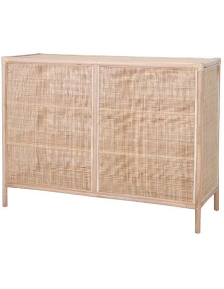 Buffet 2 portes en bambou naturel et rotin tressé 120x46x91 cm Naoshima
