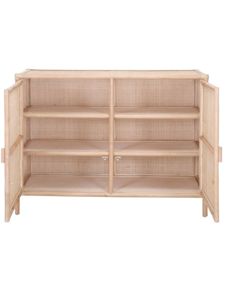 Buffet 2 portes en bambou naturel et rotin tressé 120x46x91 cm Naoshima