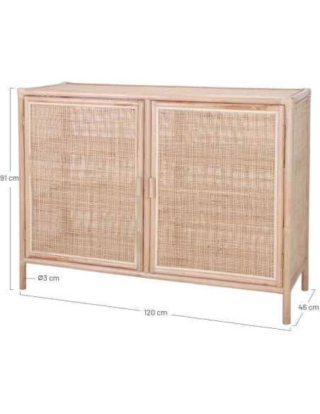 Buffet 2 portes en bambou naturel et rotin tressé 120x46x91 cm Naoshima