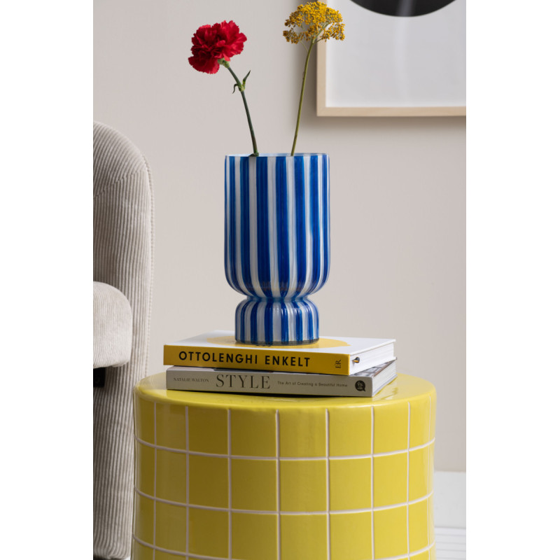 Vase en verre rayé bleu cobalt Ø25x26...