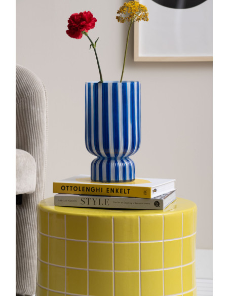 Vase en verre rayé bleu cobalt Ø25x26 cm Rayado Retro