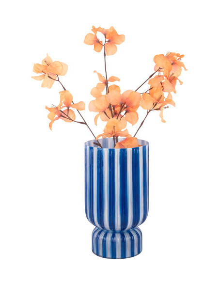 Vase en verre rayé bleu cobalt Ø25x26 cm Rayado Retro