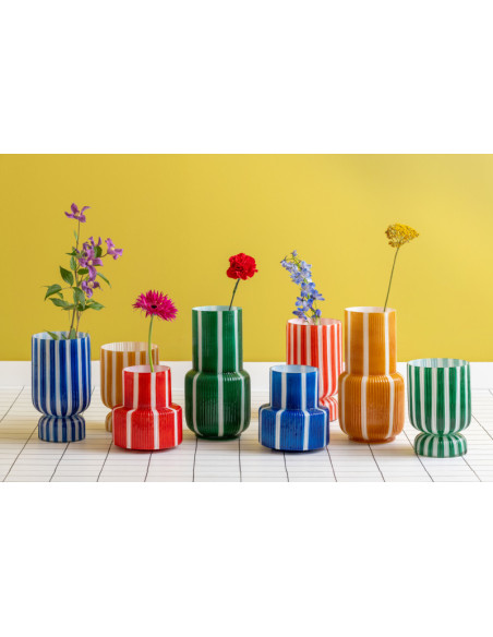 Vase en verre rayé bleu cobalt Ø25x26 cm Rayado Retro