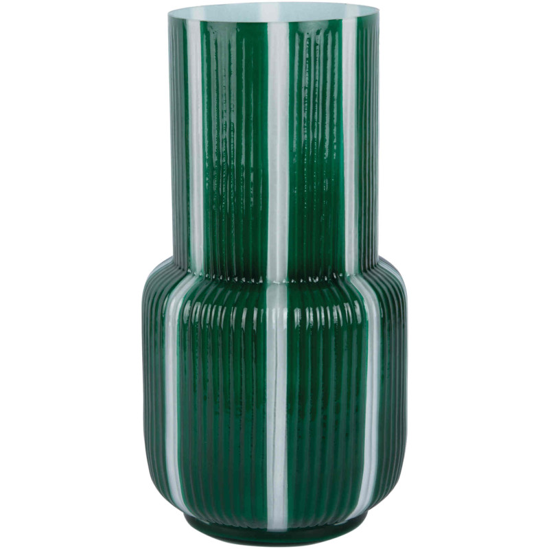 Vase en verre vert rayé rétro...