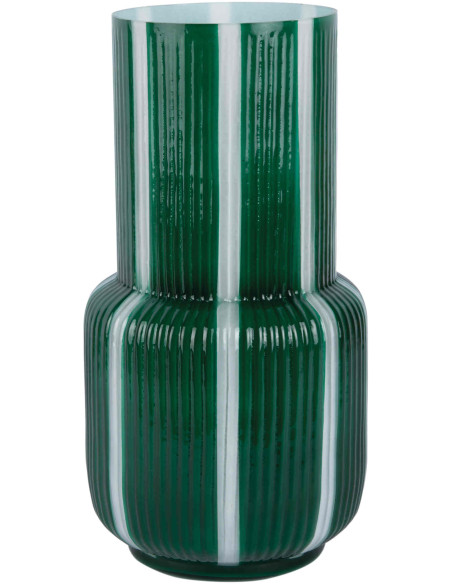 Vase en verre vert rayé rétro Ø31,5x32,5 cm Rayado Retro