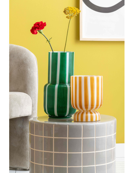 Vase en verre vert rayé rétro Ø31,5x32,5 cm Rayado Retro