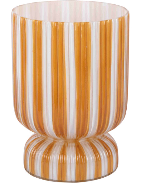 Vase en verre jaune mangue rayé sur pied Ø20,5x21,25 cm Rayado Retro